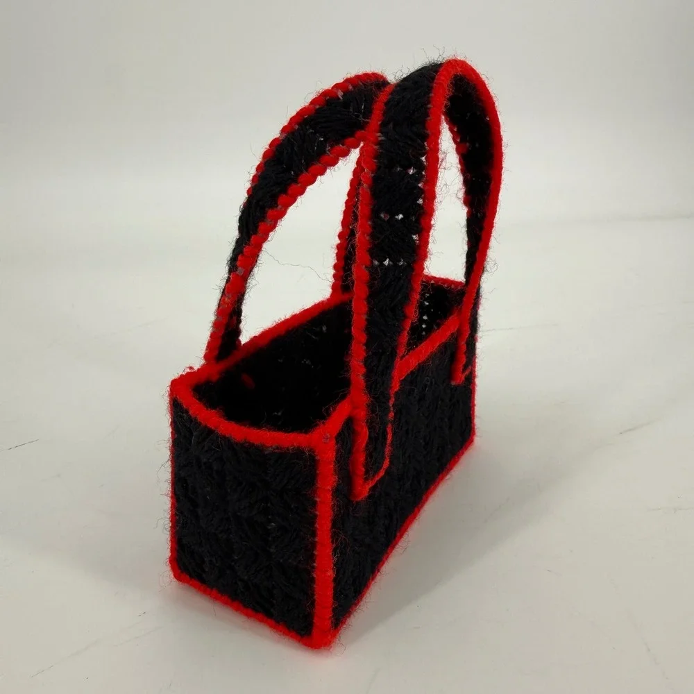 Handmade Needlepoint Playing Card Coaster Set with Tote Caddy Red Black White